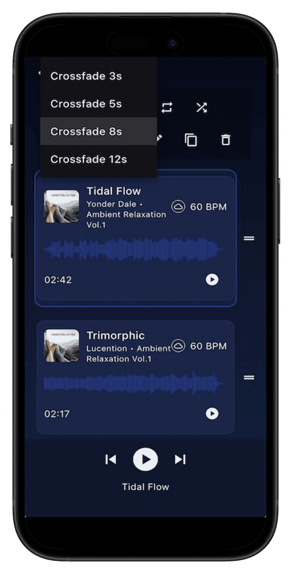 audiorooms Studio App – Crossfade zwischen Playlisten