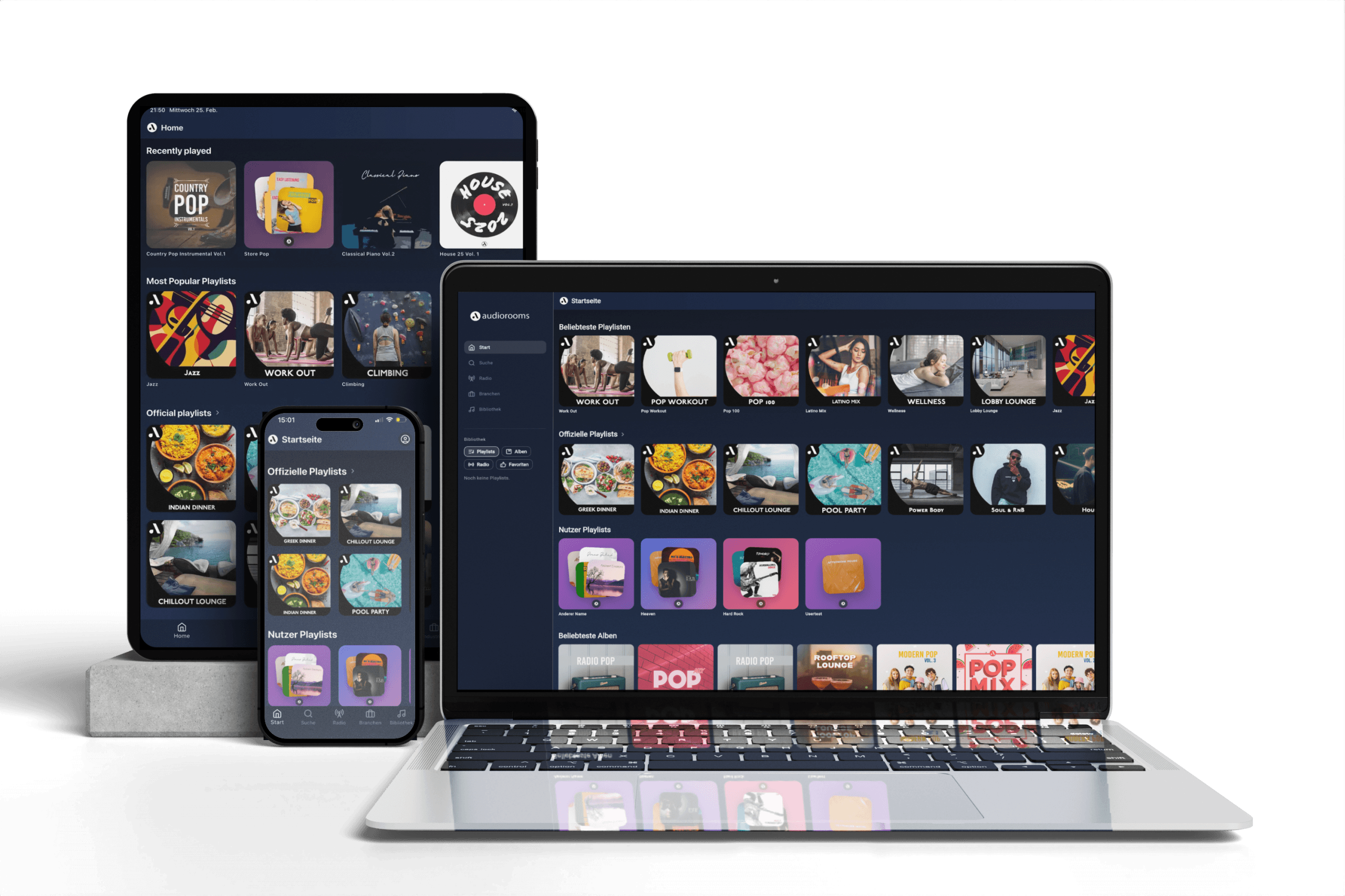 Neues App-Design auf Tablet, Laptop und Smartphone
