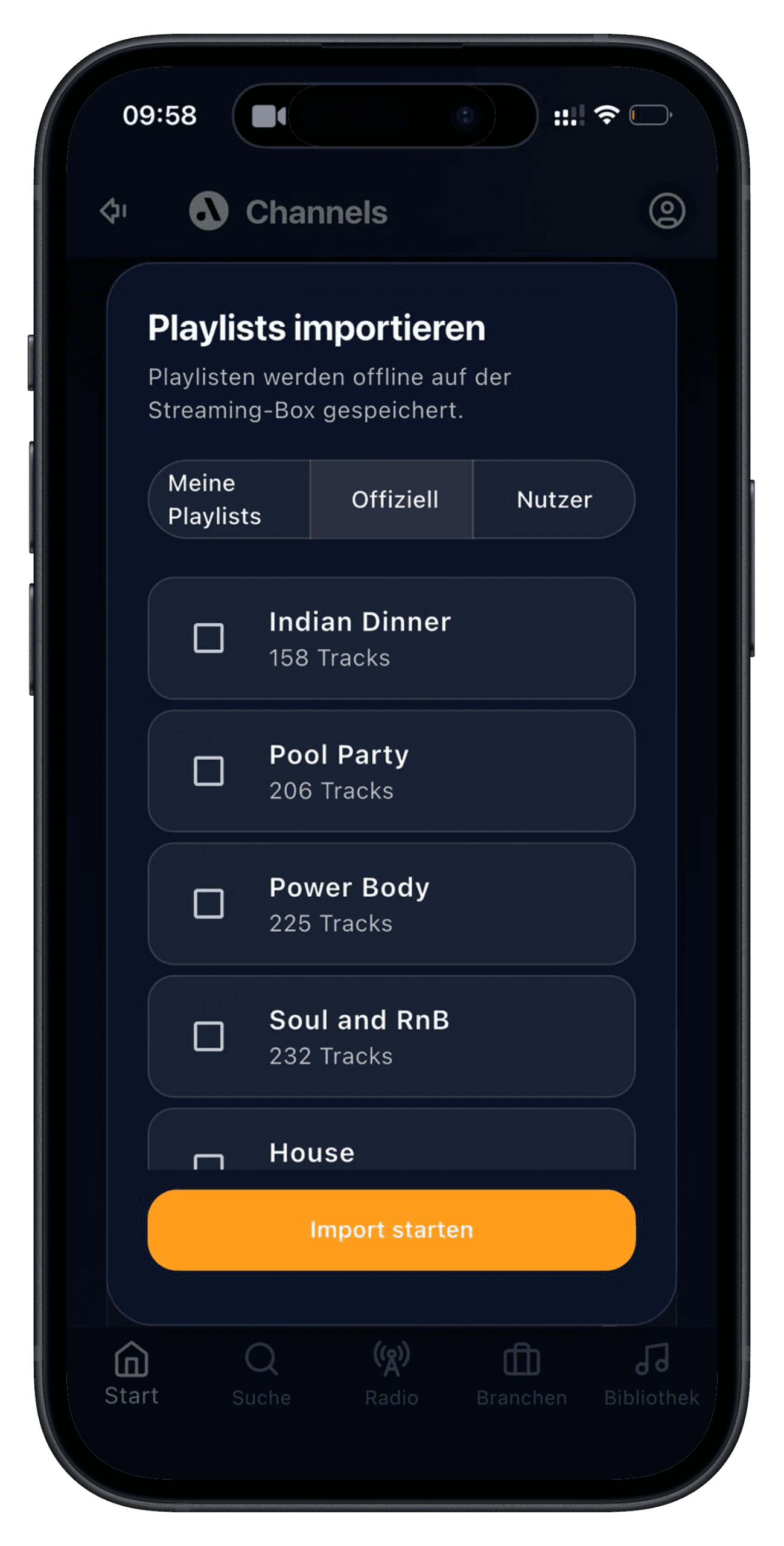 Playlisten importieren in der audiorooms App