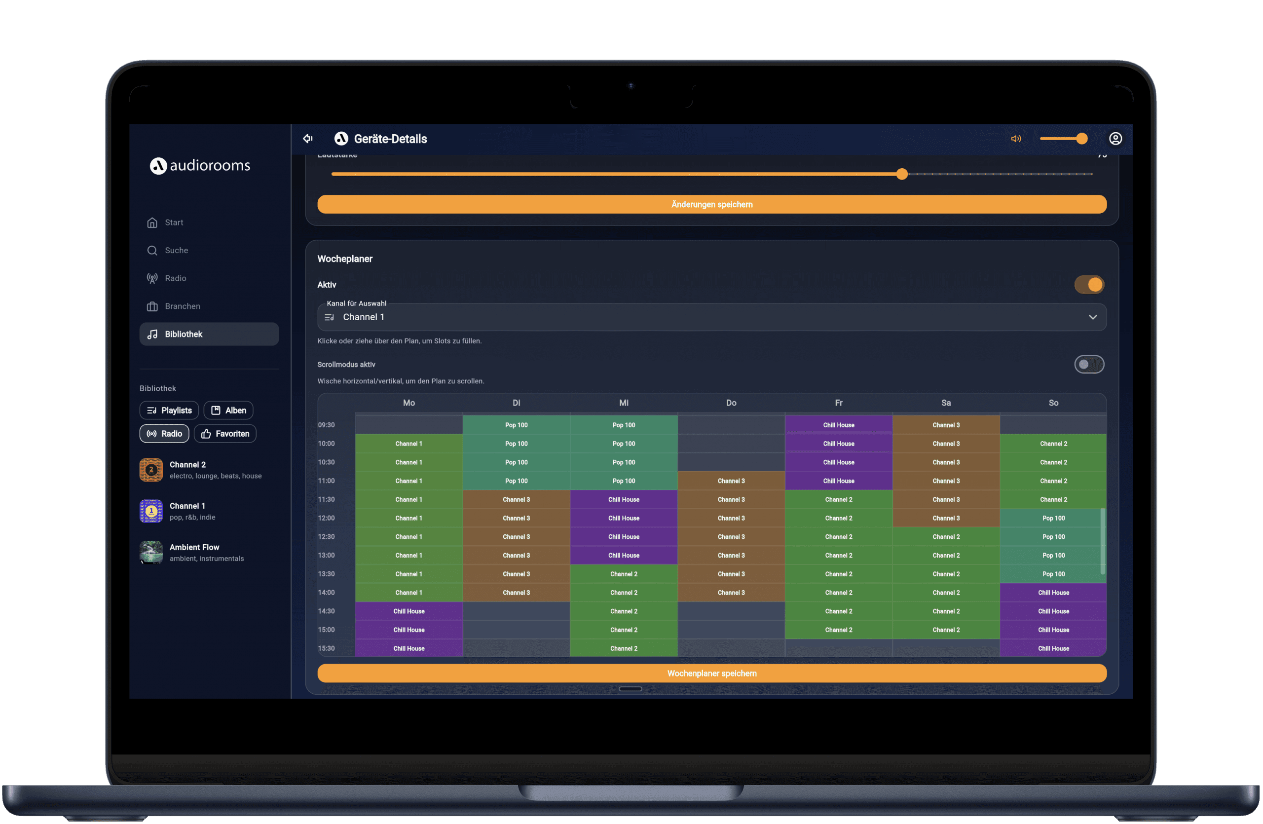Wochenplaner im audiorooms Player-Portal